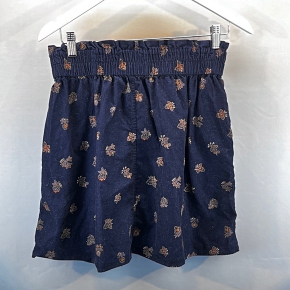 Madewell Paperbag Button-Front Mini Skirt Micro Corduroy Navy Blue Floral pocket - Picture 2 of 7